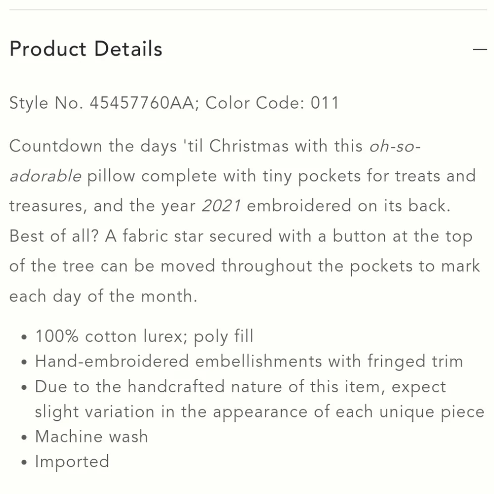 Anthropologie Advent Calender Tree Pillow